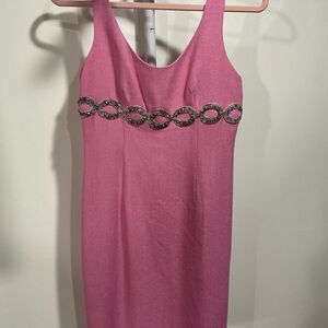 Skirtin Around Pink Beaded Detail Vintage Mini Dress